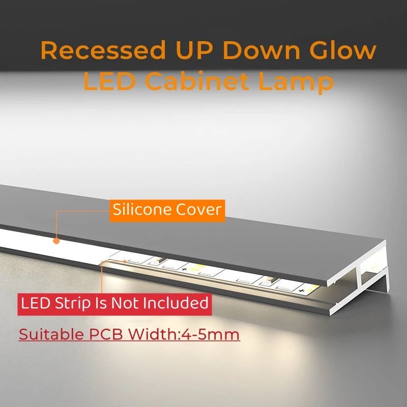Ultra-Thin LED Cabinet Aluminum Profiles Recessed Up and Down Backlight 18mm Board Closet Wine Bookshelf Bar Strip Lights