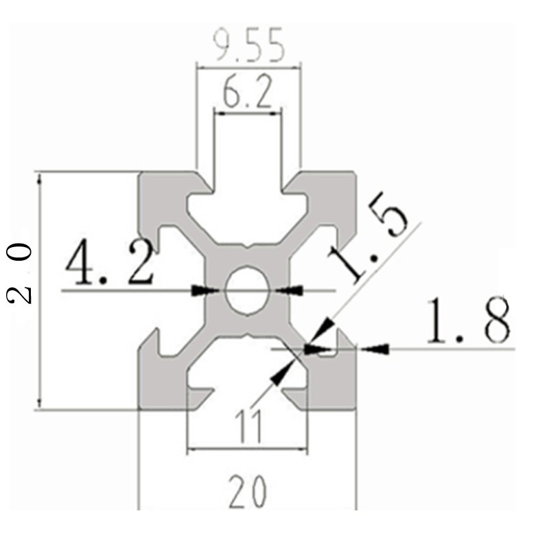 20*40mm V-Slot 20*40mm 6mm Industrial Extruded Aluminum Extrusion 6105 6103 2040 2020 2060 2080 Manufacturer