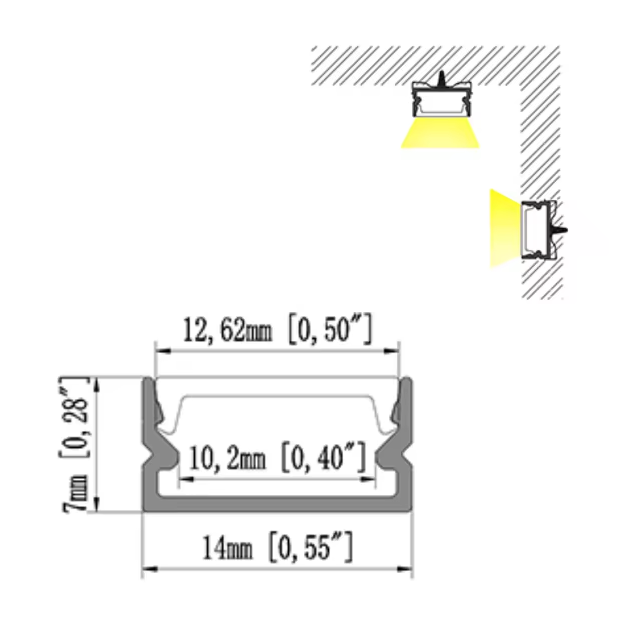 eSann 14x7mm outline display for bed cabinet led light ultra-thin led aluminum profile IP65 surface mount led strip profile