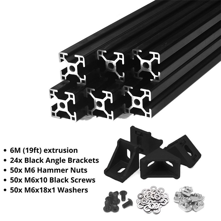 6m Customized Extruded Black Anodizing Industrial Aluminium Frame 3030 4040 4080 8080 Aluminum Extrusion Profiles Manufacturer