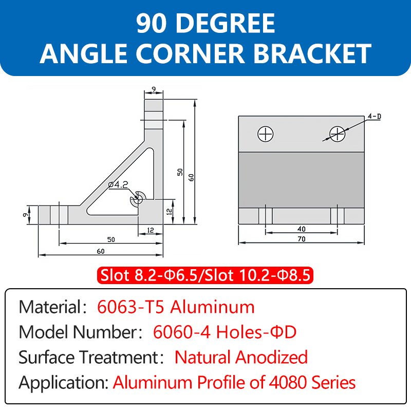 4080 Series 90 Degree Angle Corner Bracket 60x60mm Aluminum Profile Angle Corner Joint Connector Bracket For Aluminum Profile