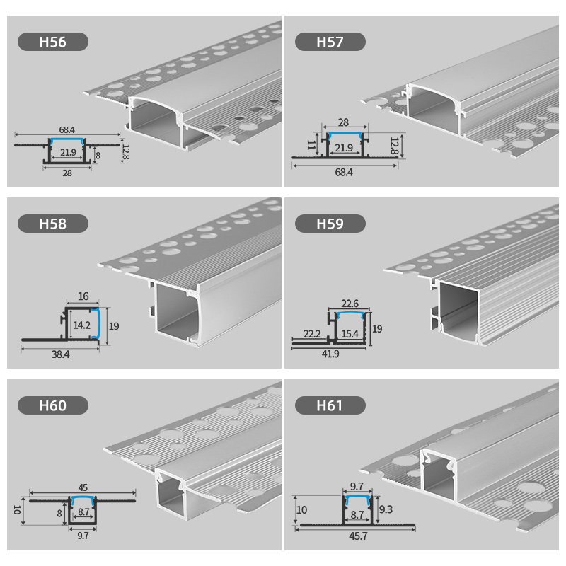 H58 for Ceiling Bar Lighting Strips Recessed Linear Profile Alu Channel Drywall Gypsum Wall Plaster LED Aluminium Profile