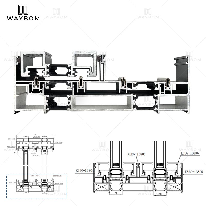 200 Thermal Break aluminium hidden track for sliding door aluminum profile slim glazing glass black aluminum frame windows doors