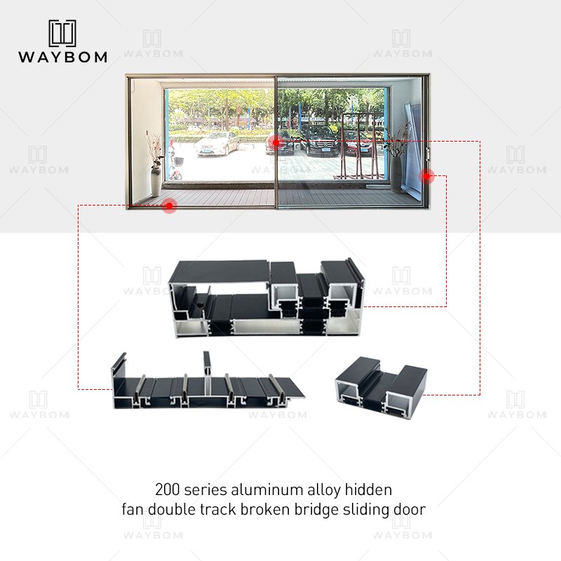 200 Thermal Break aluminium hidden track for sliding door aluminum profile slim glazing glass black aluminum frame windows doors