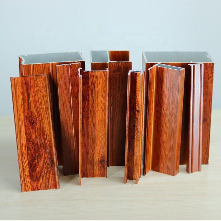 China Supplier 6000 Series Wood Texture Aluminum Profiles Extrusion Wooden Grain Aluminum Profile with Welding Punching Services