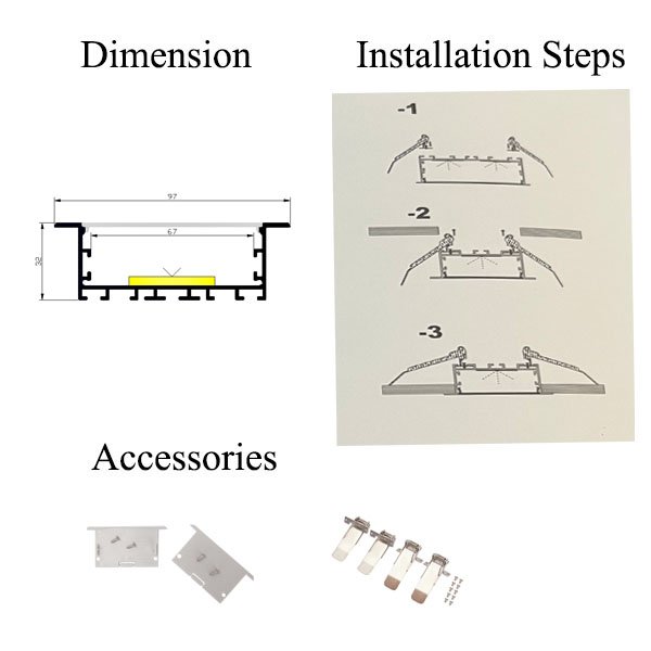 High Quality LED Light featuring an Aluminum Profile Recessed Aluminum Channel Black LED Aluminum Trough Lighting Solution