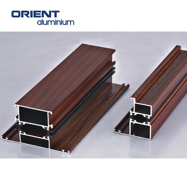 Grain Wood Finish Aluminium Profiles Pattern Hollow Tube Aluminium Profile Wood Color Windows Imitating Wood Aluminum Profile