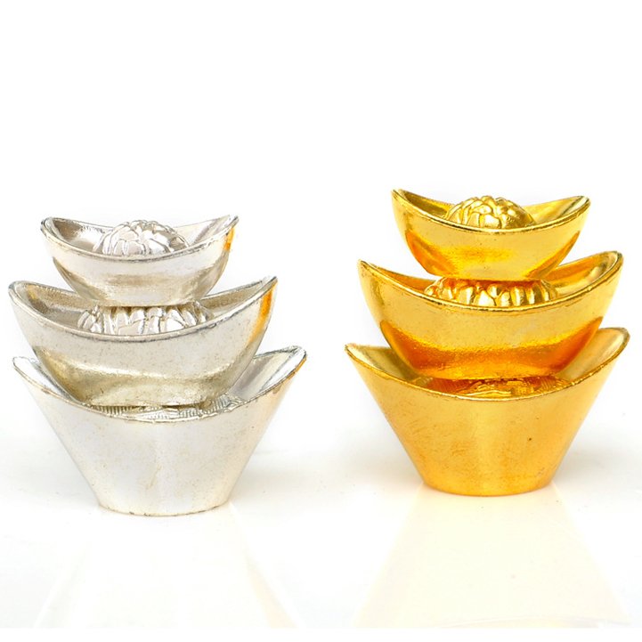 Alloy ingots Chinese Tibetan Gold and Silver Hand Made Lucky Yuan Bao Ingot middle size