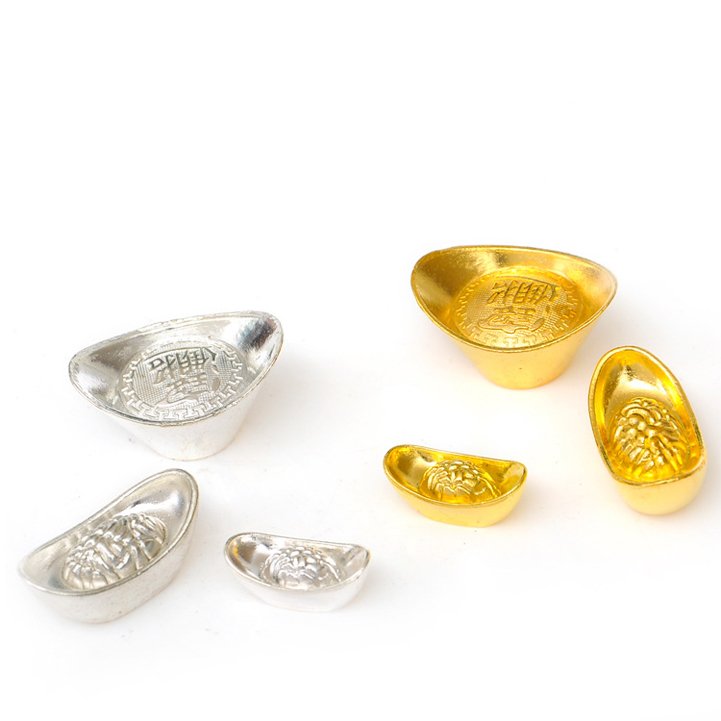 Alloy ingots Chinese Tibetan Gold and Silver Hand Made Lucky Yuan Bao Ingot middle size