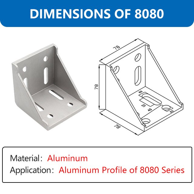 Aluminum Profile Parts T Slot outer Connector 80*80 90 Degree Angle Plane Sliding 8080 External Bracket for 3D printer