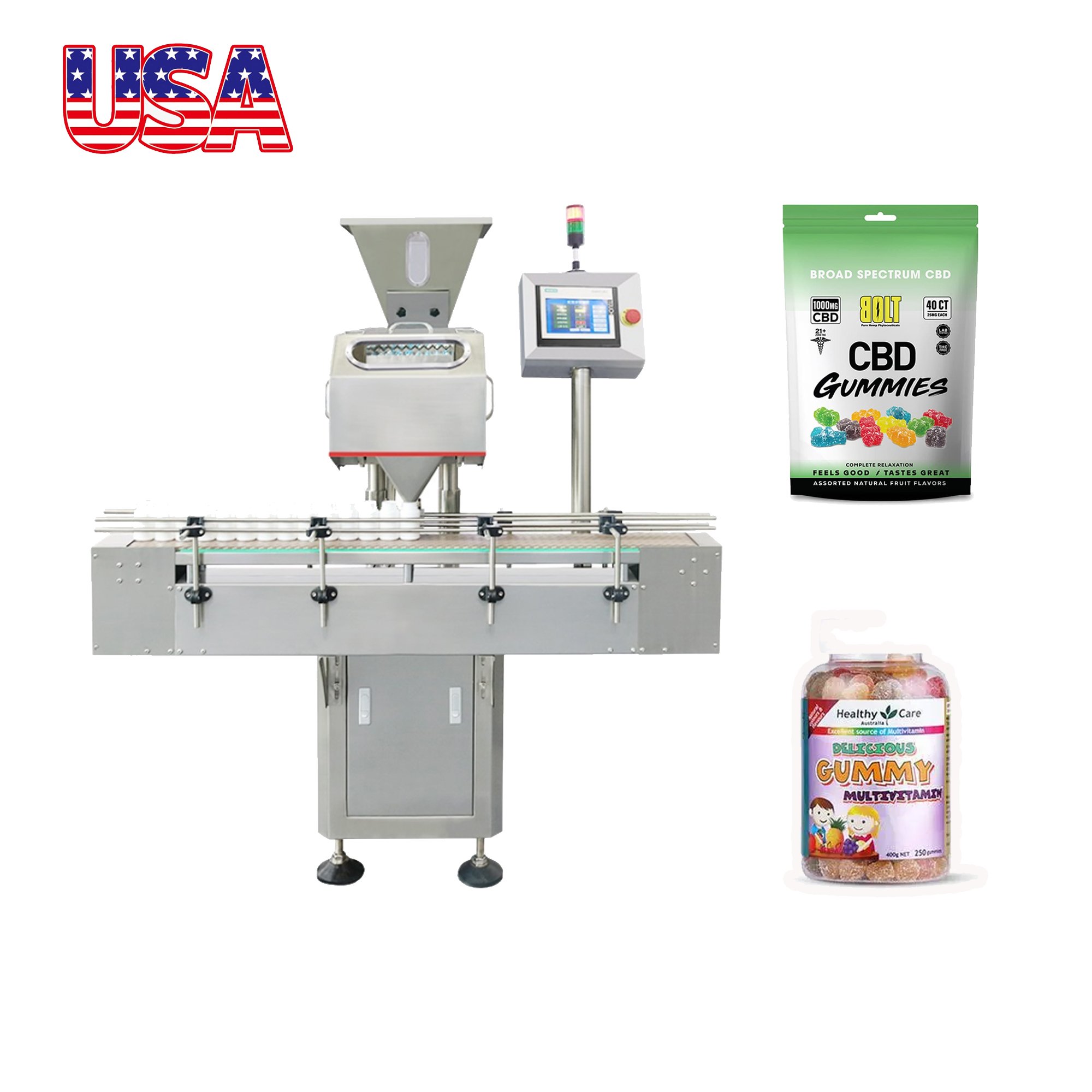 Automatic 8-16 Channel Counting Gummy Bear jelly Candy bottle Packaging Machine functional candy jar packing machine for doypack