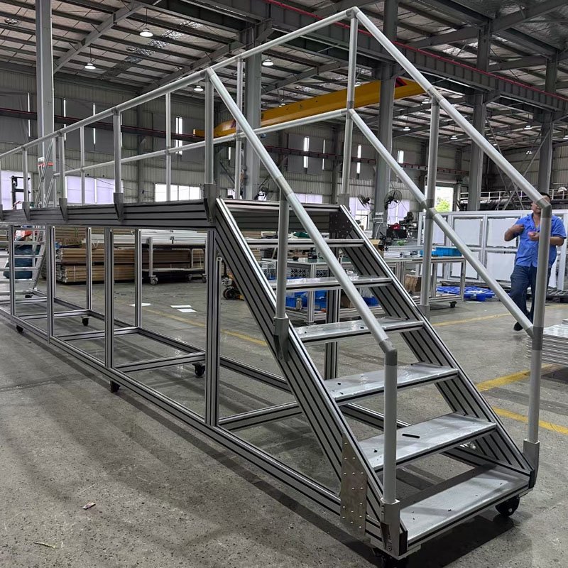 Industrial Aluminium Profiles Climbing Platform Ladder Aluminum Stepping Stairs With Platform