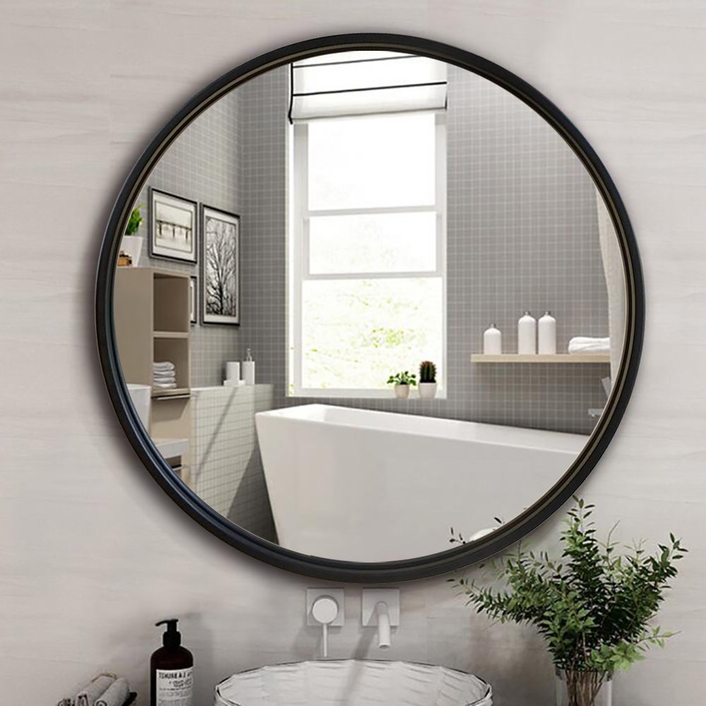 custom modern antique large big metal framed black gold round circle decorative bathroom hanging wall mirror miroir spiegel
