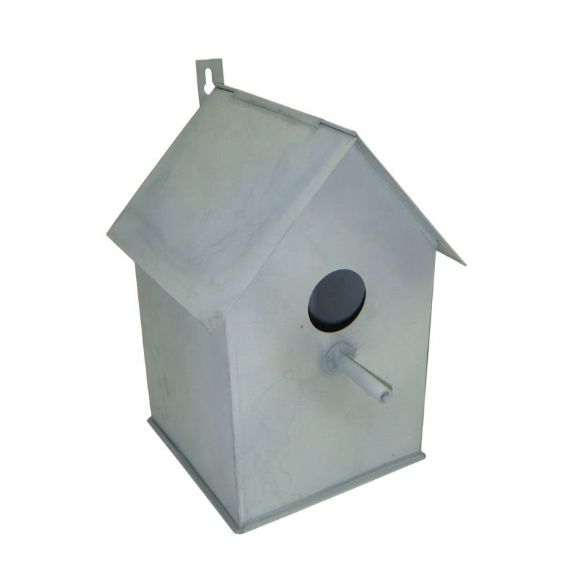 Pet Products Best Seller Iron Bird Feeder Wall Hanging Hut Shaped Grey Wash Colour New Style Per Bowls And Feeders In Bulk