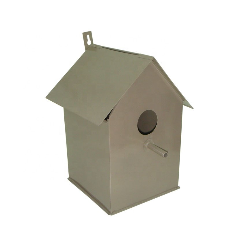 Pet Products Best Seller Iron Bird Feeder Wall Hanging Hut Shaped Grey Wash Colour New Style Per Bowls And Feeders In Bulk