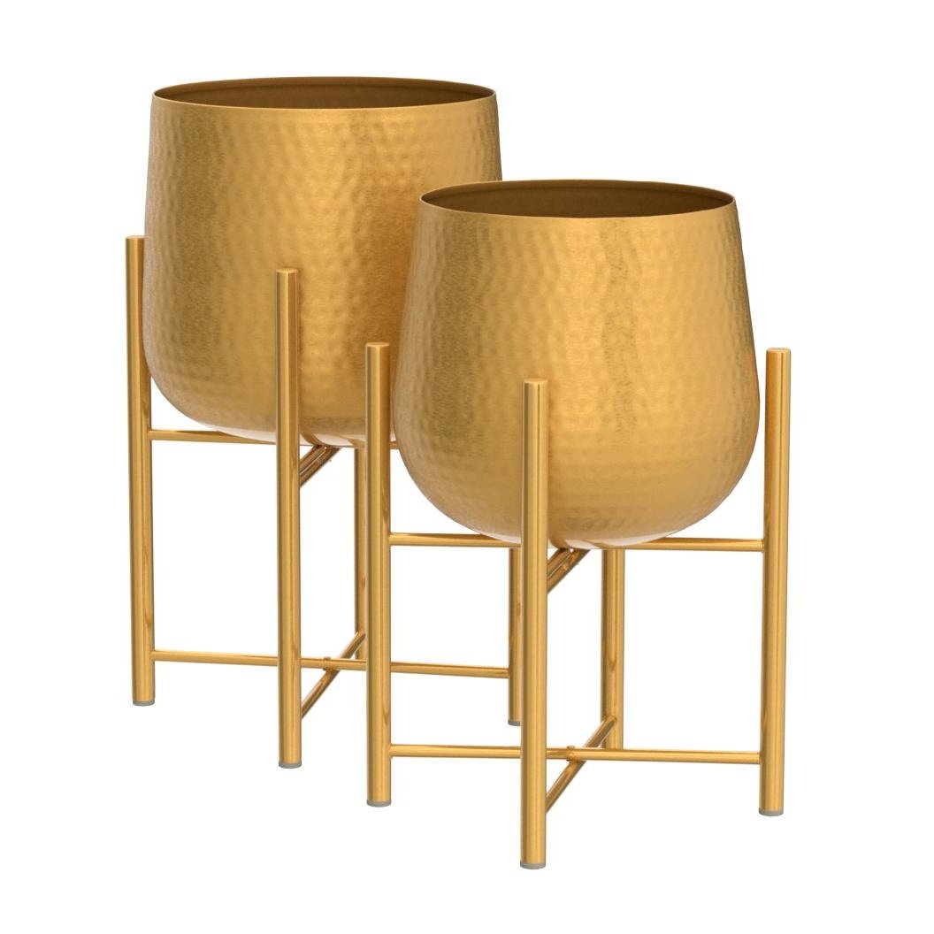 Home decoration flower pots & planter stand with golden color for handicraft item matte golden planters & stand for sale