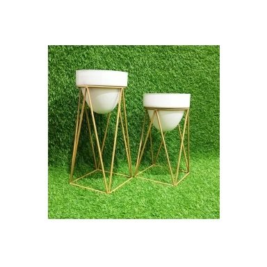 Home decoration flower pots & planter stand with golden color for handicraft item matte golden planters & stand for sale