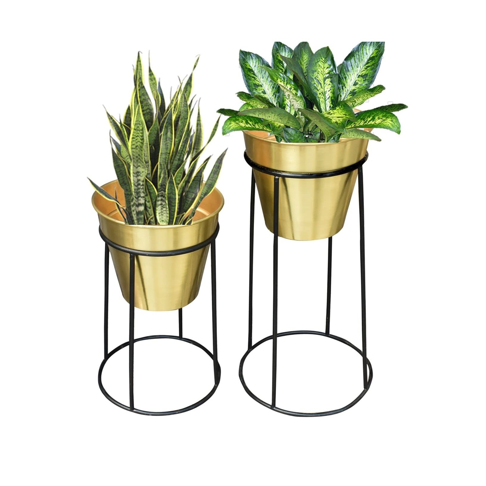 Home decoration flower pots & planter stand with golden color for handicraft item matte golden planters & stand for sale