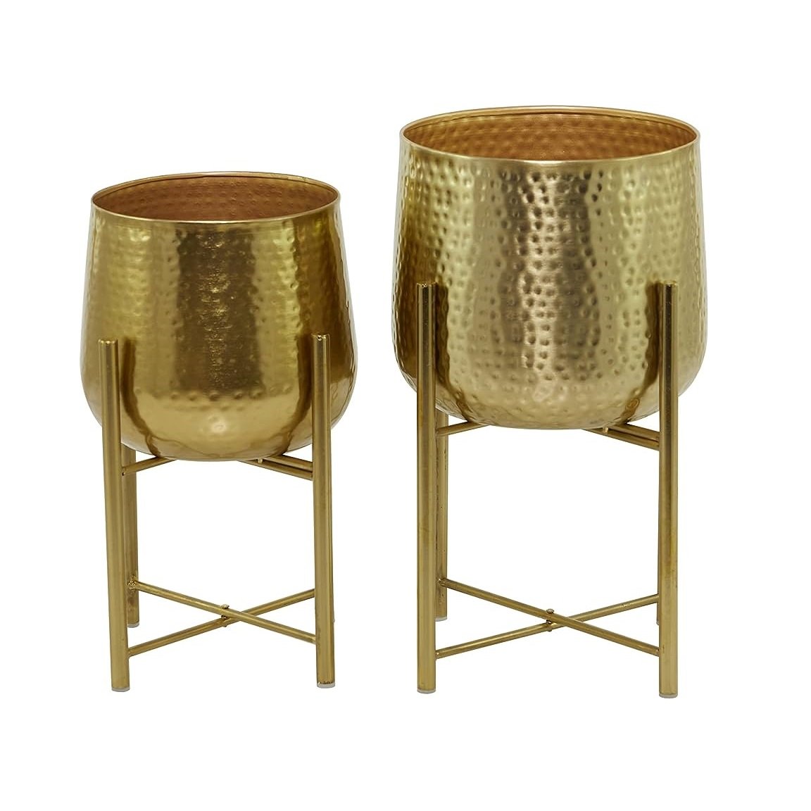 Home decoration flower pots & planter stand with golden color for handicraft item matte golden planters & stand for sale