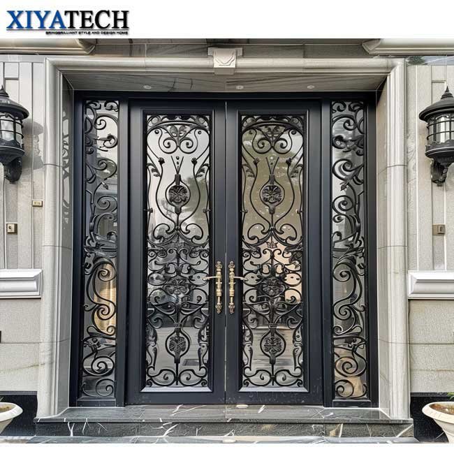 XIYATECH Professional Customization Factory Price Easy-installed Flat Exterior Door Exterior Iron French Doors Wrought Iron Door