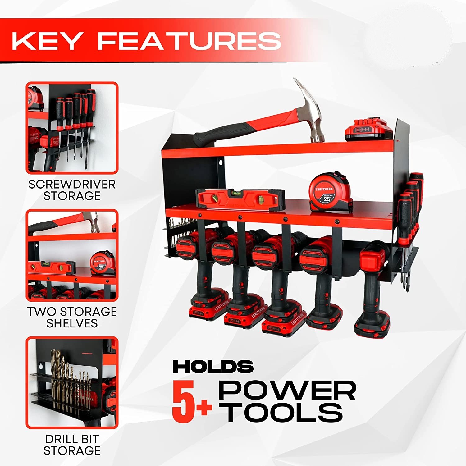 Power tool organizer wall mount cordless drill storage rack charging station drill bit holder