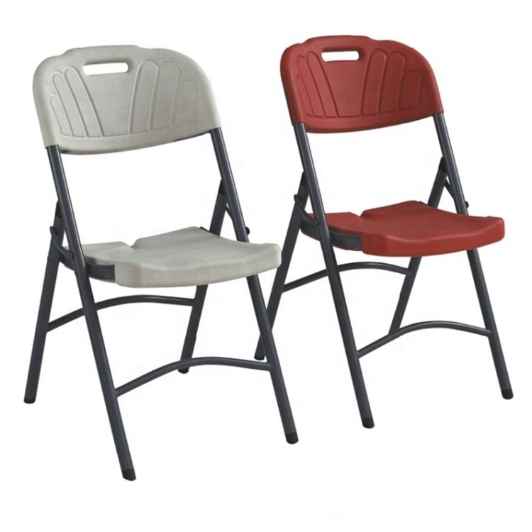 Modern blow molding design iron tube fram folding plasti chairs