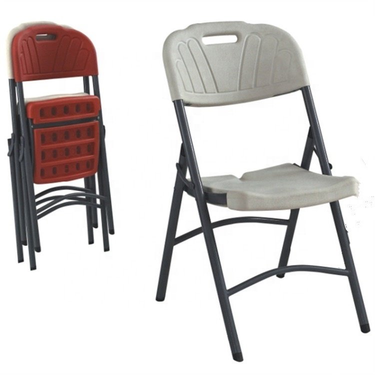 Modern blow molding design iron tube fram folding plasti chairs