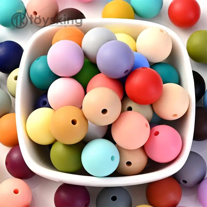 Silicone beads baby teether 15mm candy color silicone toys handmade jewelry accessories with chain protection Parcel wholesale