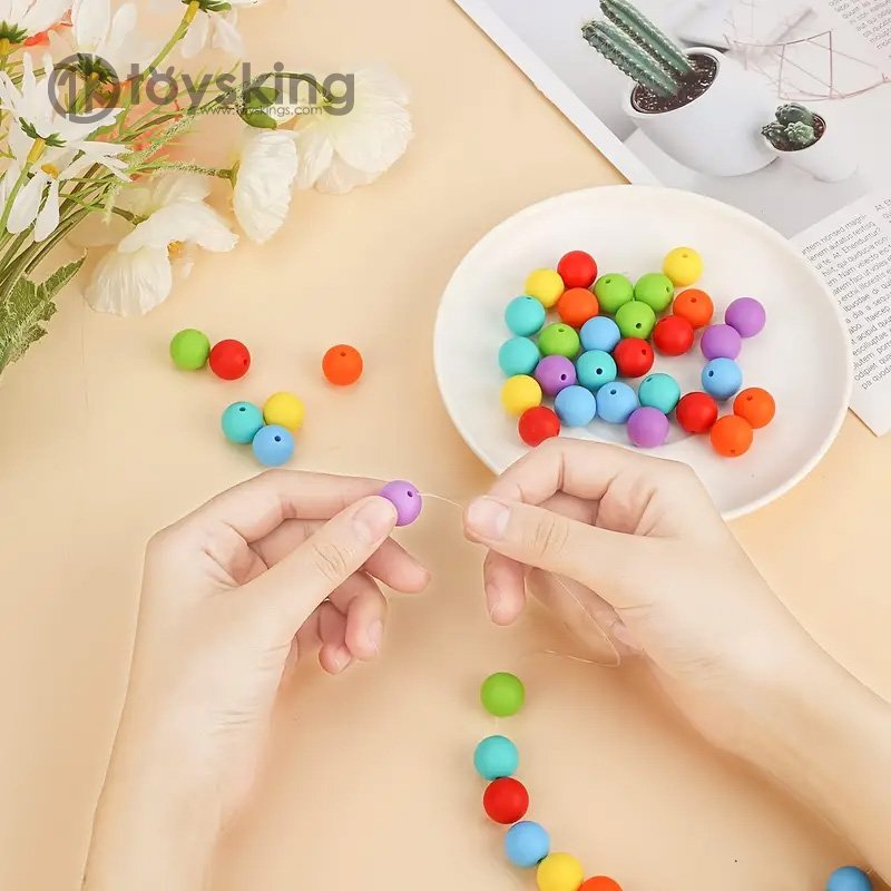 Silicone beads baby teether 15mm candy color silicone toys handmade jewelry accessories with chain protection Parcel wholesale