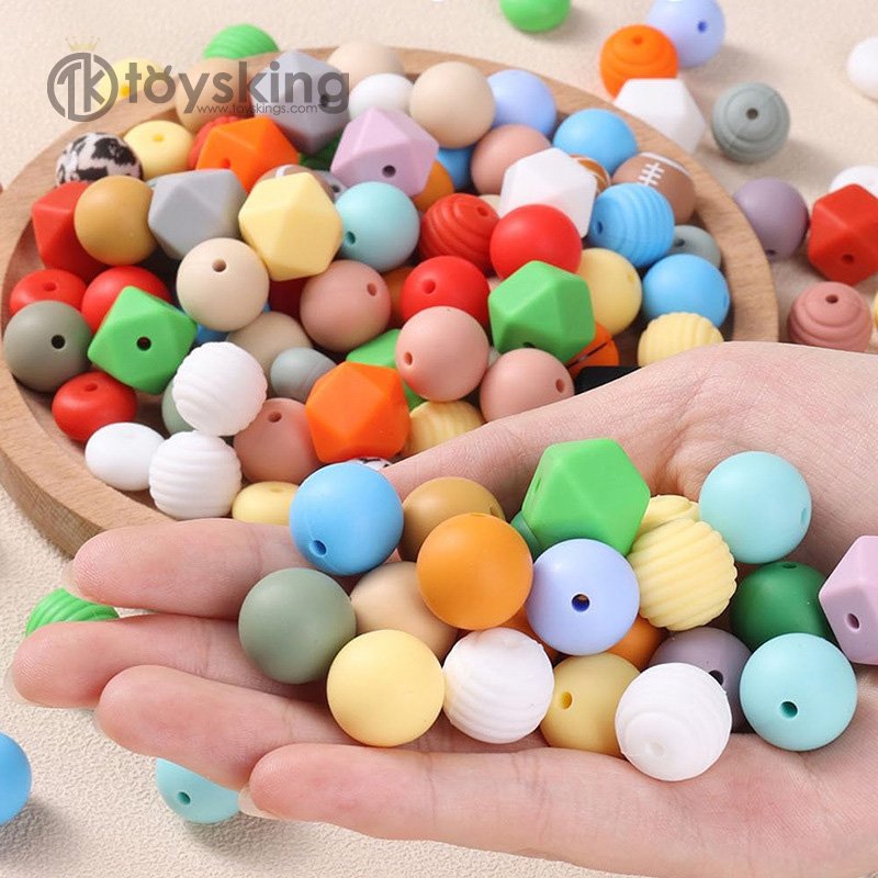 Silicone beads baby teether 15mm candy color silicone toys handmade jewelry accessories with chain protection Parcel wholesale