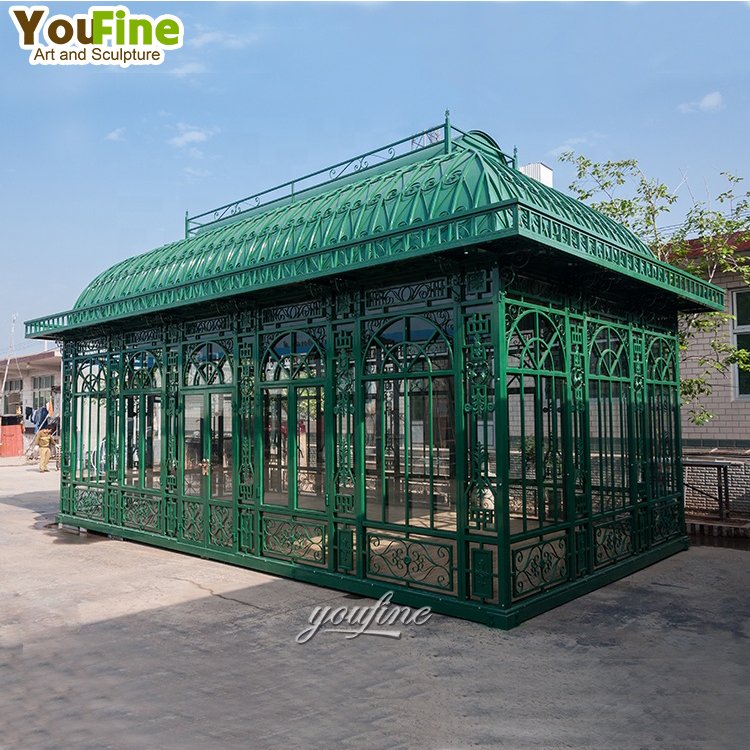 New Design Modern Outdoor Garden Large Size Wrought Iron Greenhouse with Glass