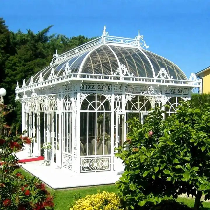 New Design Modern Outdoor Garden Large Size Wrought Iron Greenhouse with Glass