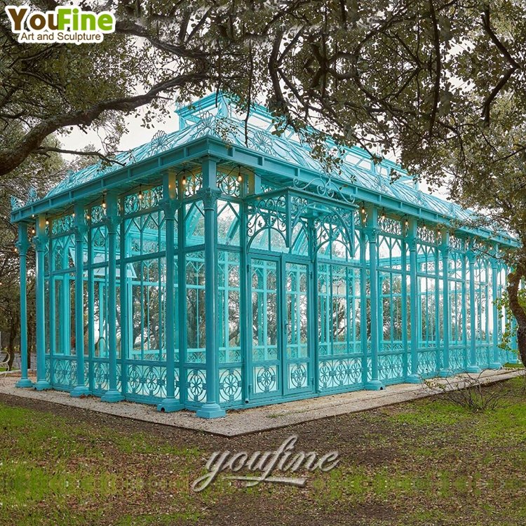 New Design Modern Outdoor Garden Large Size Wrought Iron Greenhouse with Glass