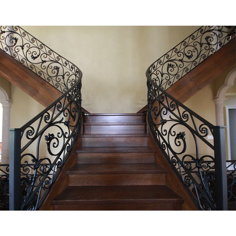 Indoor metal stair railing wrought iron railing gold color stair handrail french balcony railing