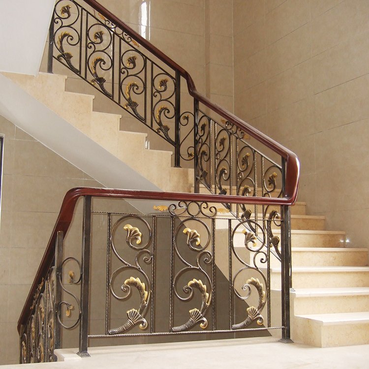 Indoor metal stair railing wrought iron railing gold color stair handrail french balcony railing