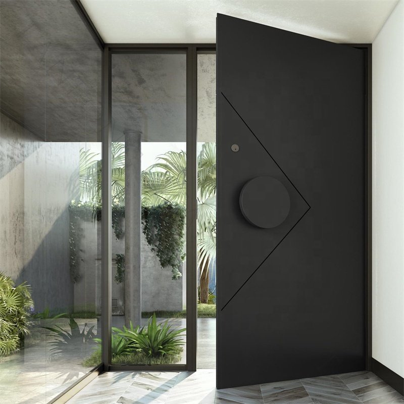 Custom Latest Design Iron Door Wrought Pivot Modern Design Entrance Iron Panel Black Anti Theft Exterior Security Front Doors