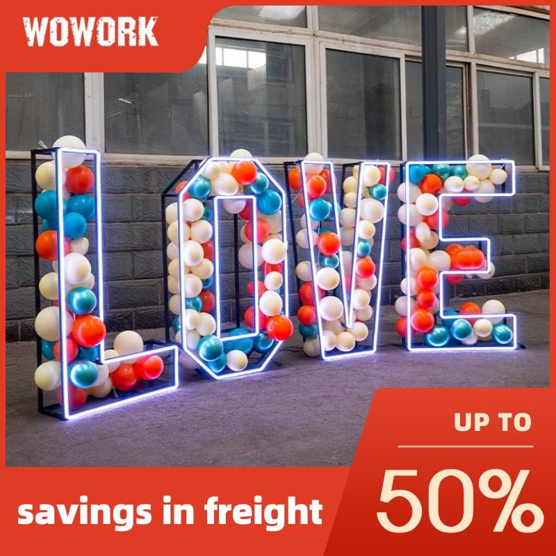 WOWORK wholesale party supplies giant large 2ft 4ft 5ft metal wedding light up neon letters decoration for other wedding event