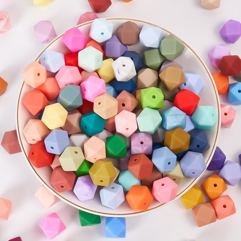 hot selling cheap unique item Eco-friendly durable custom 17mm silicone hexagon beads jewelry bead DIY necklaces