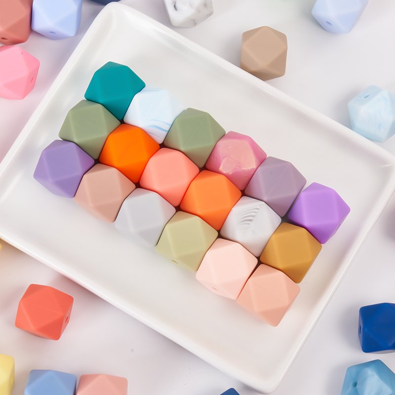 hot selling cheap unique item Eco-friendly durable custom 17mm silicone hexagon beads jewelry bead DIY necklaces