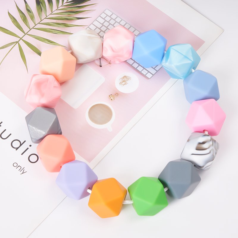 hot selling cheap unique item Eco-friendly durable custom 17mm silicone hexagon beads jewelry bead DIY necklaces