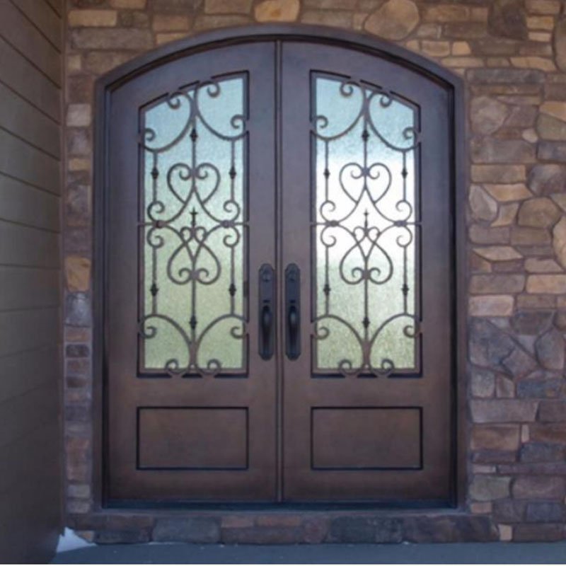 Copper wrought iron exterior front double doors for villa entry door