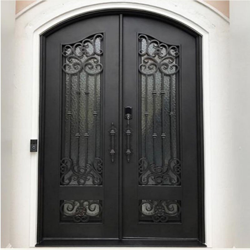 Copper wrought iron exterior front double doors for villa entry door