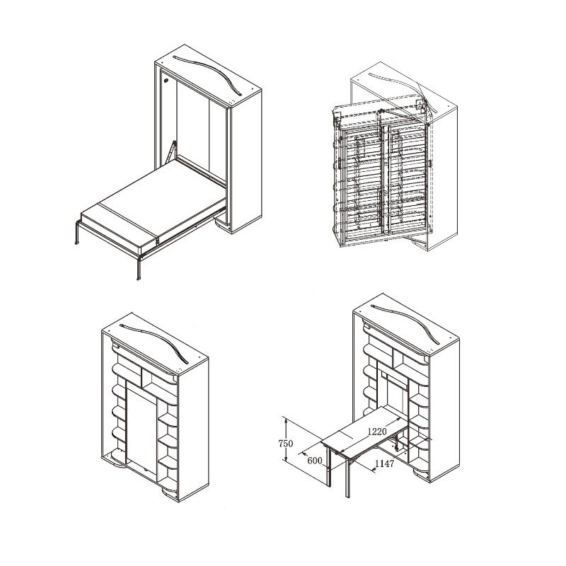 Multipurpose Space-Saving Revolving Silence Vertical Murphy Bed Folding Swivel Rotate Hidden Wall bed mechanism with desk table