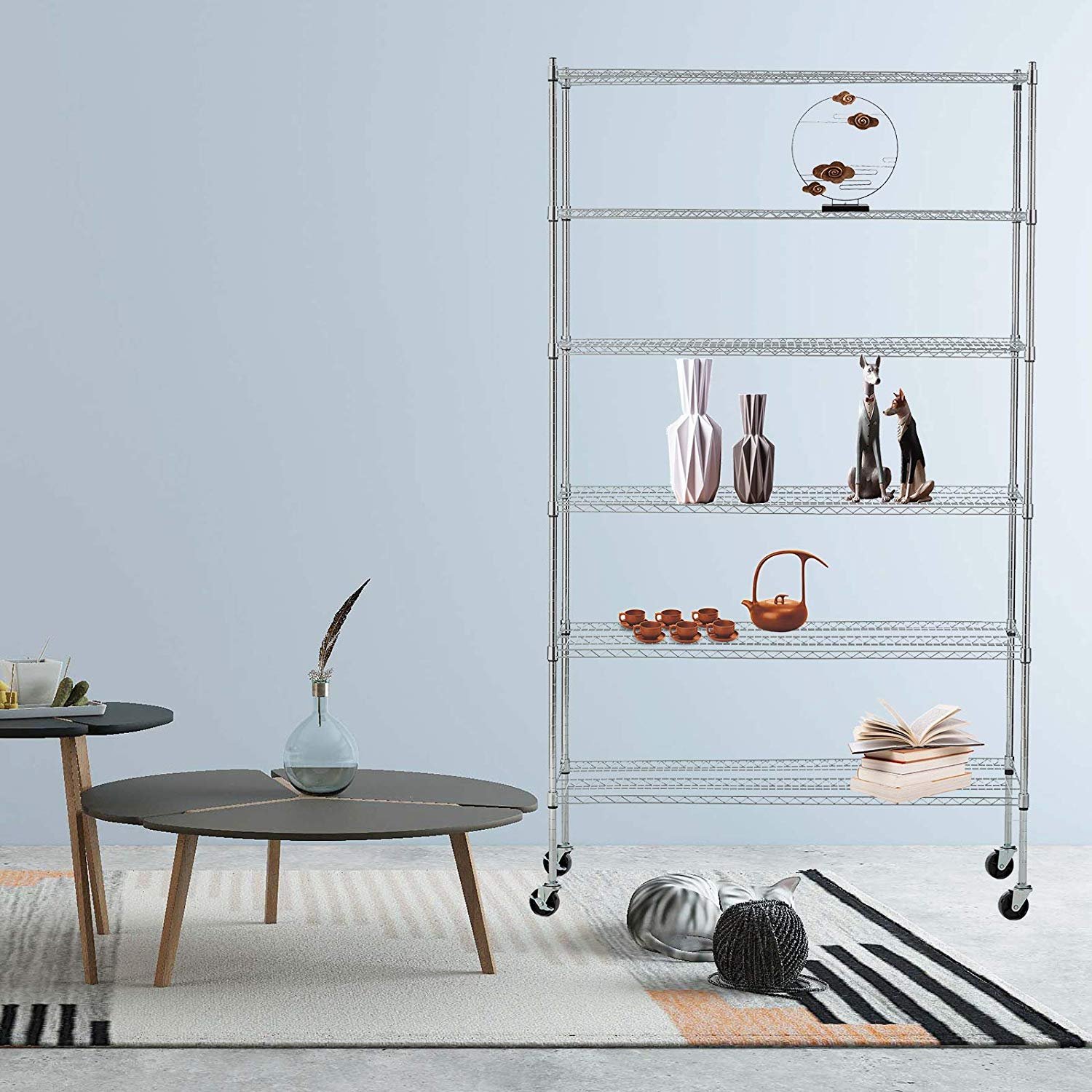 6 Tiers Chrome and Powder Light Duty Household adjustable home storager ack spice Wire Shelving 1170*460*2080