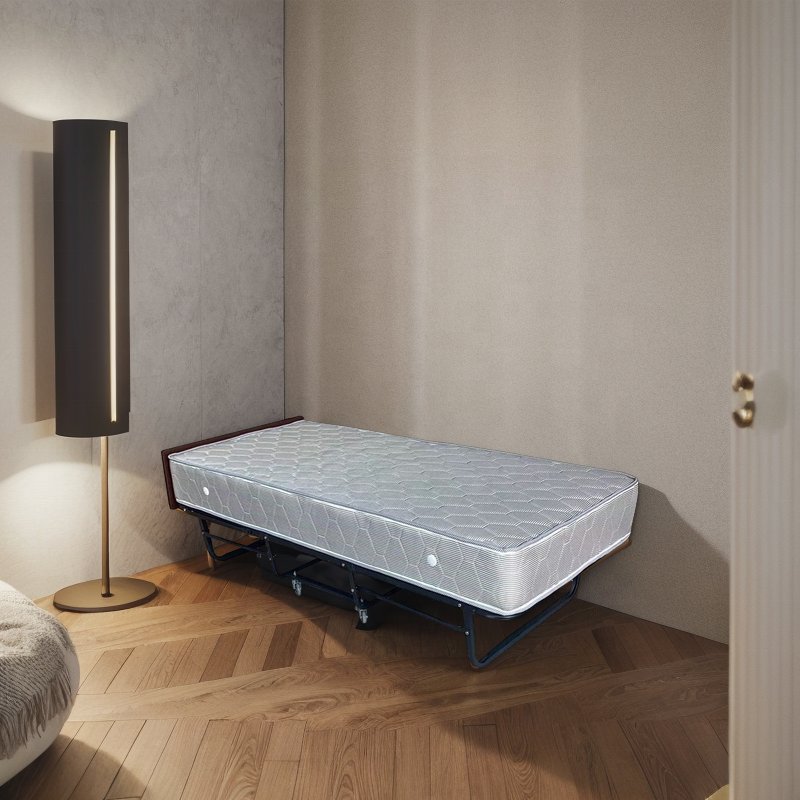 B001 Modern Hotel Rollaway Extra Folding Bed 20cm Spring Mattress Single Metal Black Mobile Add Bed for Motel Hotel Supplies