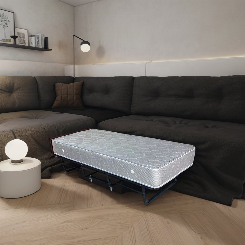 B001 Modern Hotel Rollaway Extra Folding Bed 20cm Spring Mattress Single Metal Black Mobile Add Bed for Motel Hotel Supplies