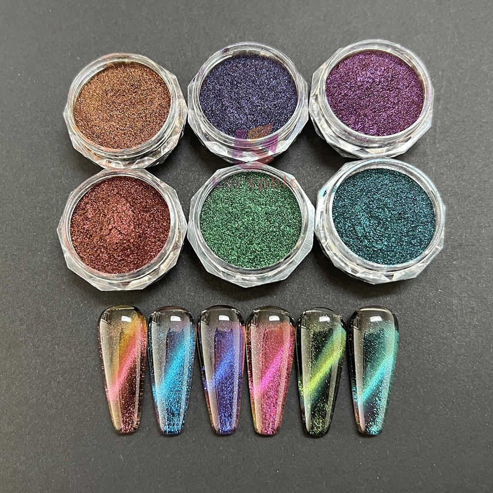 Fashion Color Shift Chameleon Mirror 3D Cat Eye Iron Magnetic Pigment