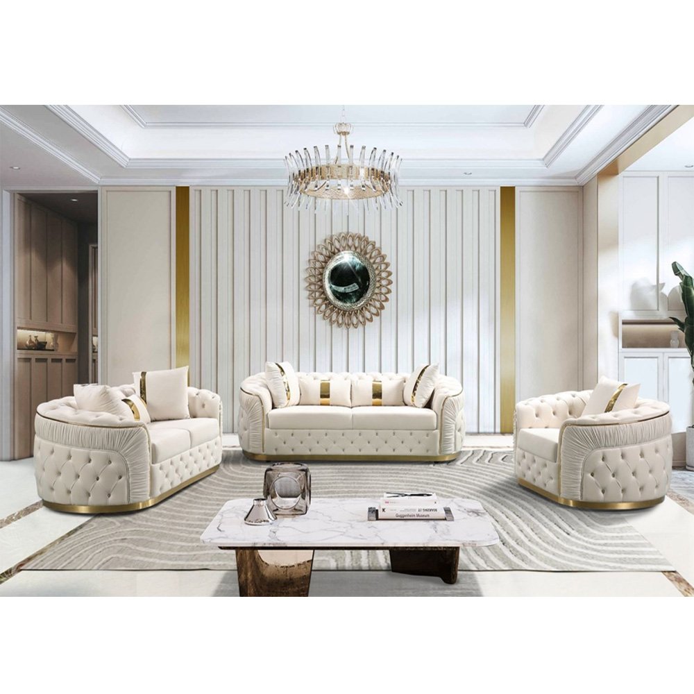 Piedmont 3+2+1 Chesterfield Velvet Sofa Range (Beige)
