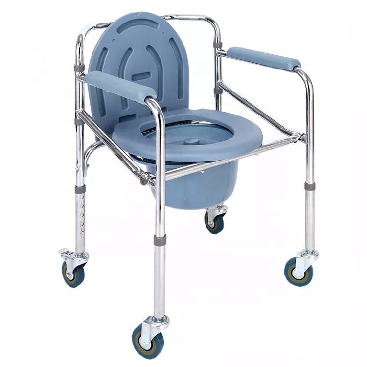 Comfortable Commode Chairs Foldable Portable Manual Toilet Bedpan Transfer Chair with Wheels