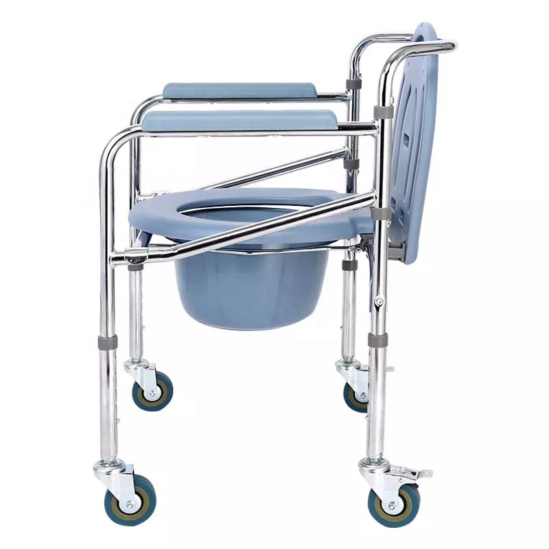 Comfortable Commode Chairs Foldable Portable Manual Toilet Bedpan Transfer Chair with Wheels